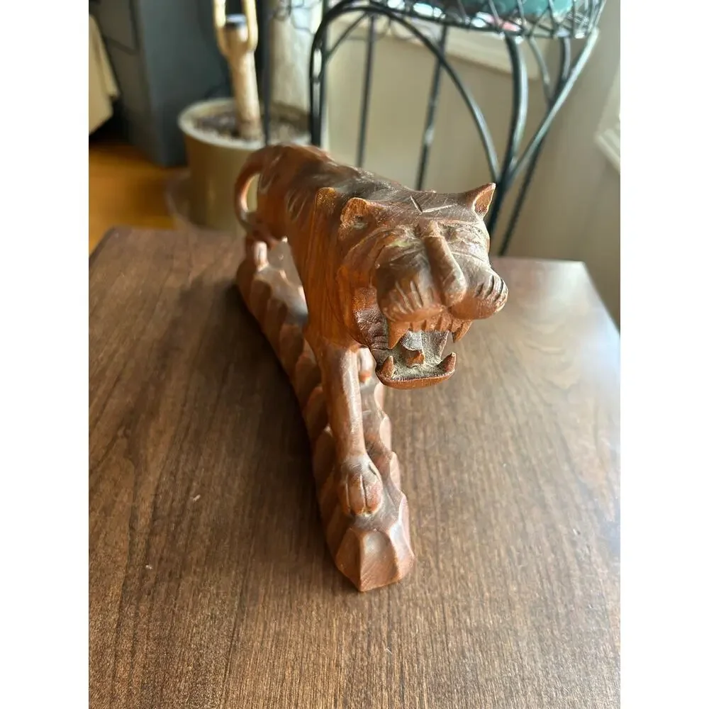 Vintage 70’s Hand Carved Wood Tiger